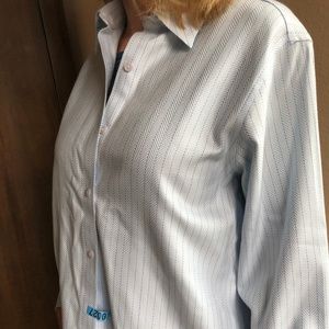 Talbots Blue with Black Pin Stripes Shirt (Size 4)